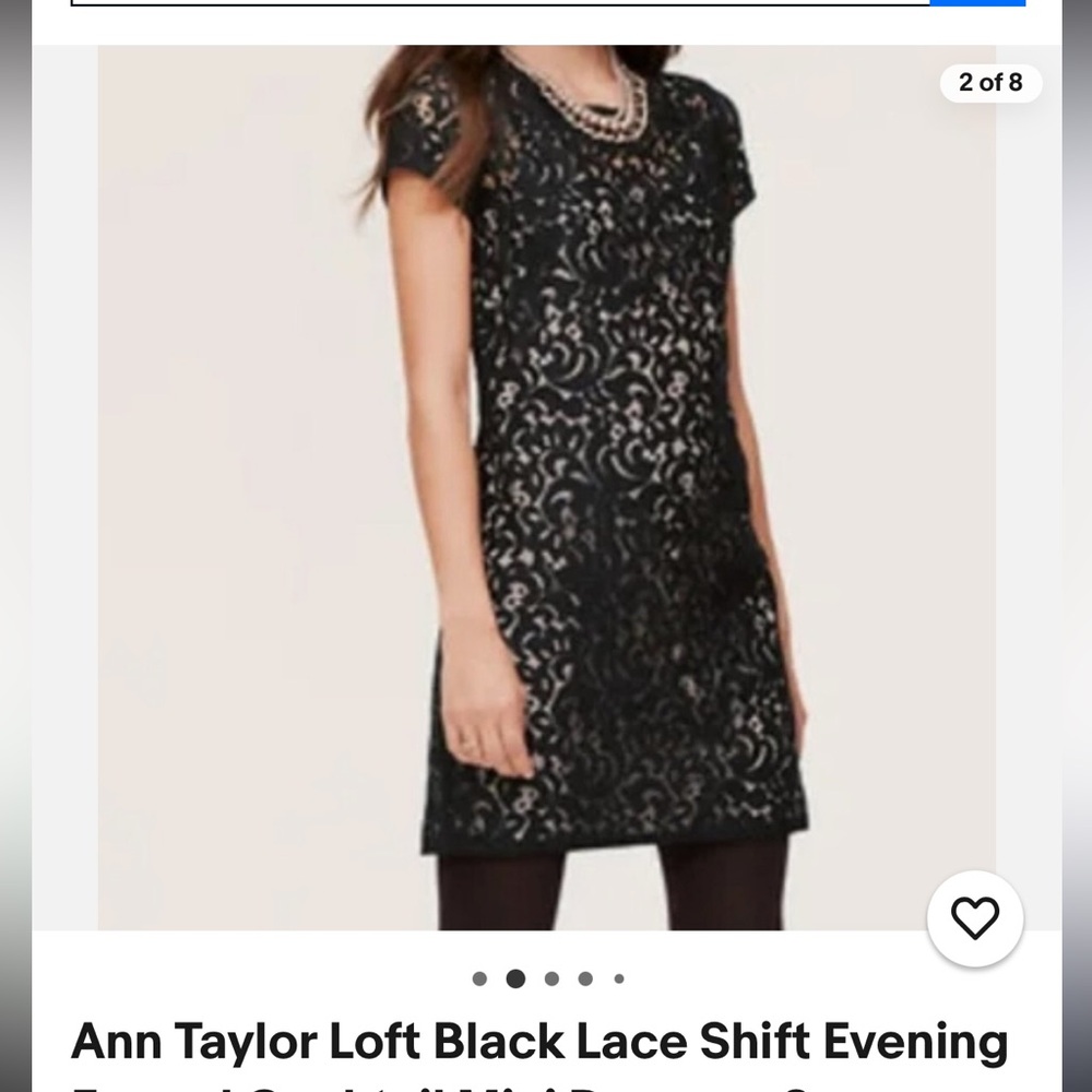 Ann Taylor Elegant Black Lace Overlay Cocktail Party  Shift Dress Size M